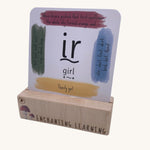 The Phive Enchanting Learning Card Stand with a card inside pictured on a plain background