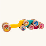 Tobe 3ple Stacking Cars wooden toys. Pink, blue and yellow coloured toy cars.