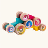 Tobe 3ple Stacking Cars wooden toys. Pink, blue and yellow coloured toy cars.