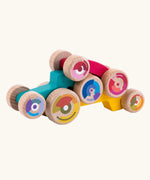 Tobe 3ple Stacking Cars wooden toys. Pink, blue and yellow coloured toy cars.