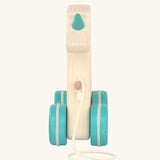 A view of the front of the Tobe Pull Along Unicorn wooden toy. Tobe is part of the Bajo family. These heirloom quality toys by Bajo are part of a wide range of wooden toys available here at Babipur.