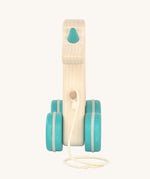 A view of the front of the Tobe Pull Along Unicorn wooden toy. Tobe is part of the Bajo family. These heirloom quality toys by Bajo are part of a wide range of wooden toys available here at Babipur.