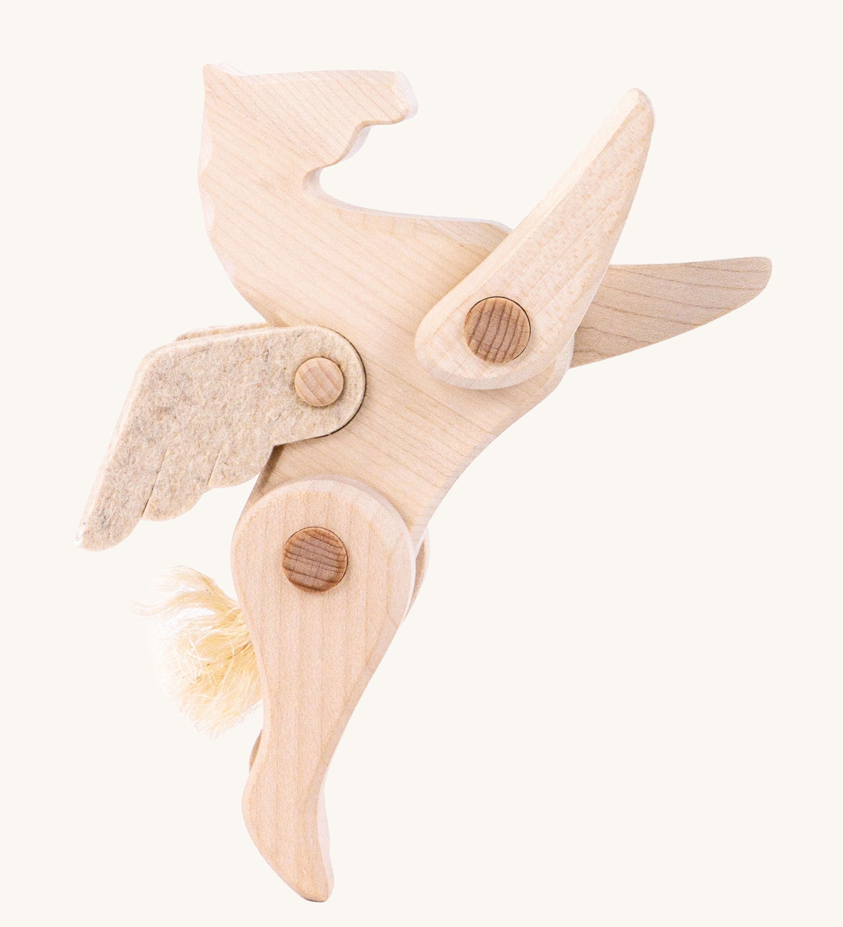 Tobe natural light wood pegasus toy figure with pose-able limbs. Tobe is part of the Bajo family. These heirloom quality toys by Bajo are part of a wide range of wooden toys available here at Babipur. 
