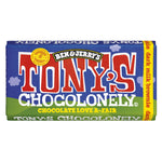 Tony's Chocolonely x Ben & Jerry's Fairtrade dark milk brownie chocolate bar on a white background