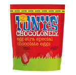 Tonys chocolonely fairtrade milk chocolate mini easter eggs pouch on a white background