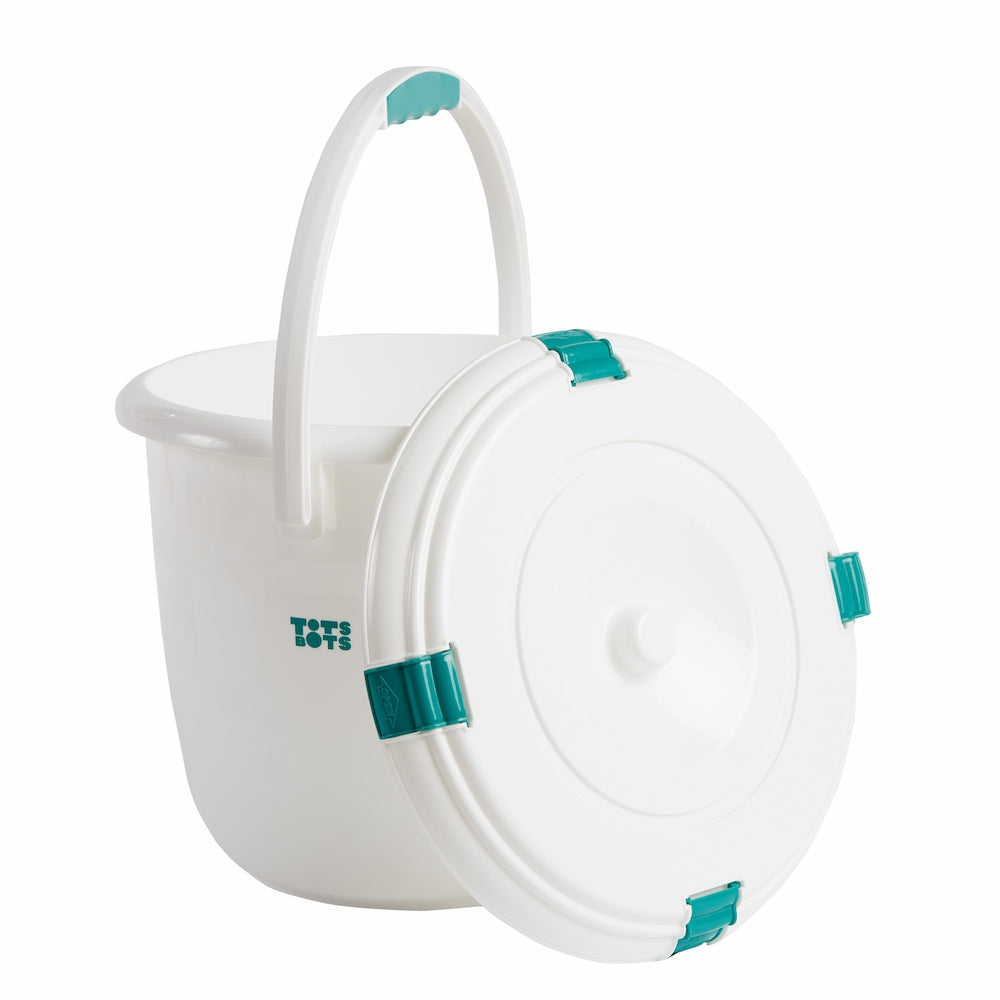 Tots bots eco-friendly plastic reusable nappy laundry bucket on a white background