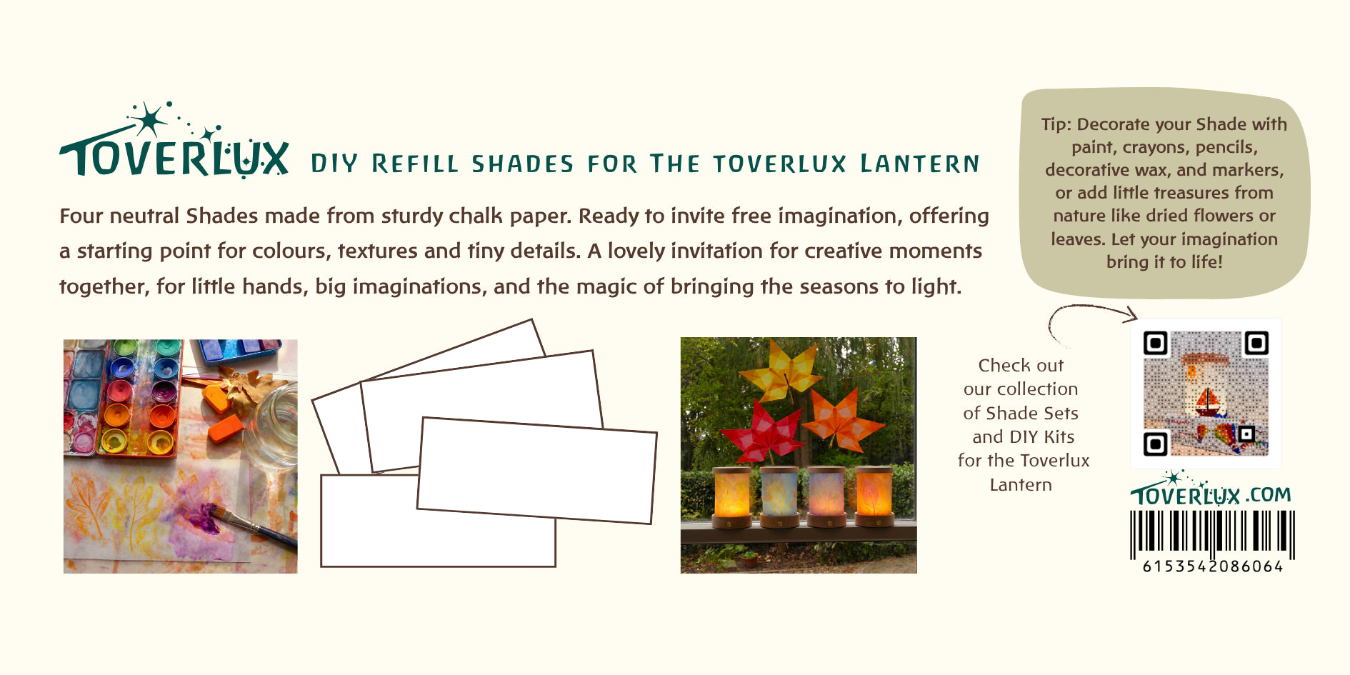 Toverlux DIY lantern shades. Set of four plain shades made from sturdy chalk paper ready to decorate and add details to. 