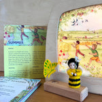 The Toverlux Edulux Summer silhouette with the accompanying educational booklet and Waldorf figures