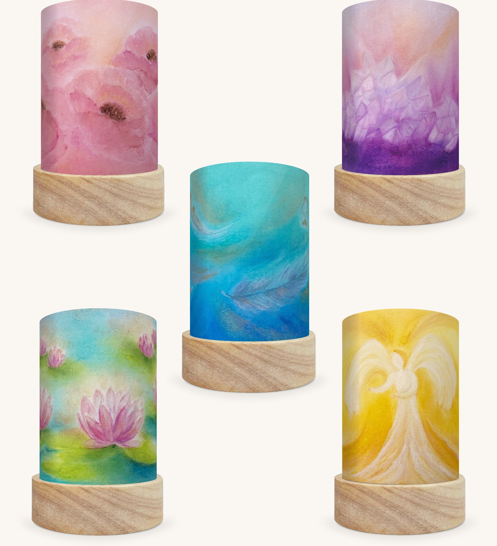 Toverlux 5 Shades for Lanterns Artist Collections with comfort & solace artwork in a pastel style by artist Baujke-Exler