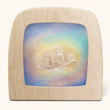 Toverlux polar family winter silhouette by Baukje Exler. Magical illustration featuring a white polar bear family surrounded by soft pastel tones.