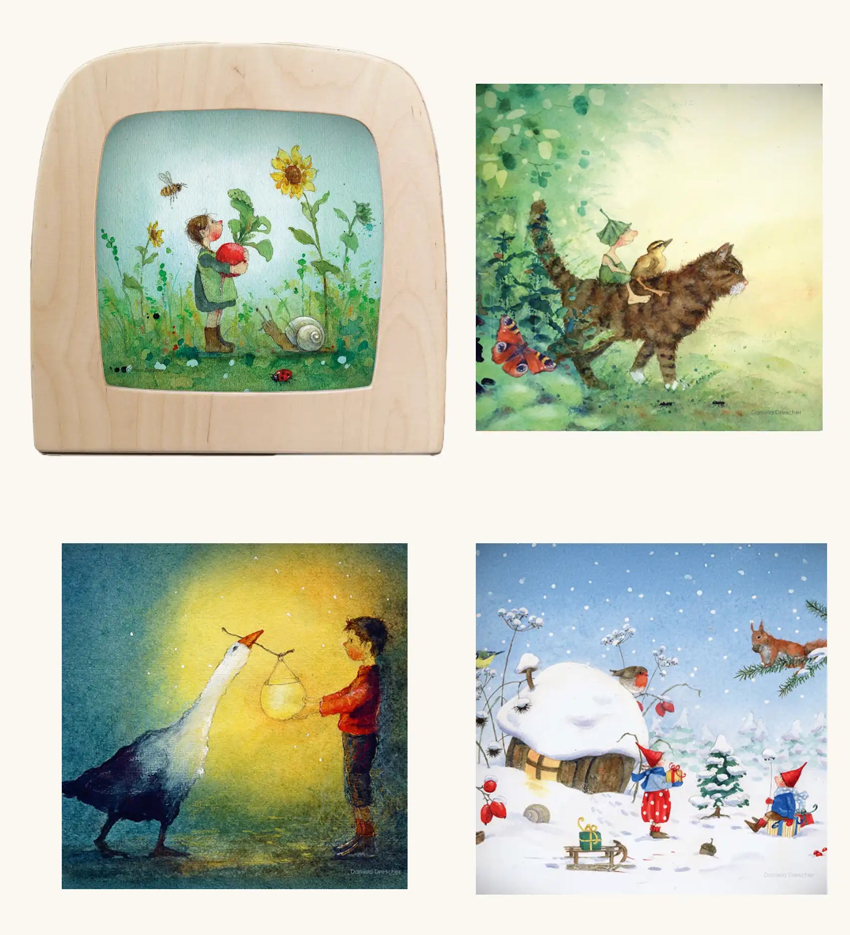 Toverlux Magic Lamp Starter Set – Wooden Light-Up Art Lamp with 4 Magic Silhouettes featuring artwork by Daniela Drescher.
