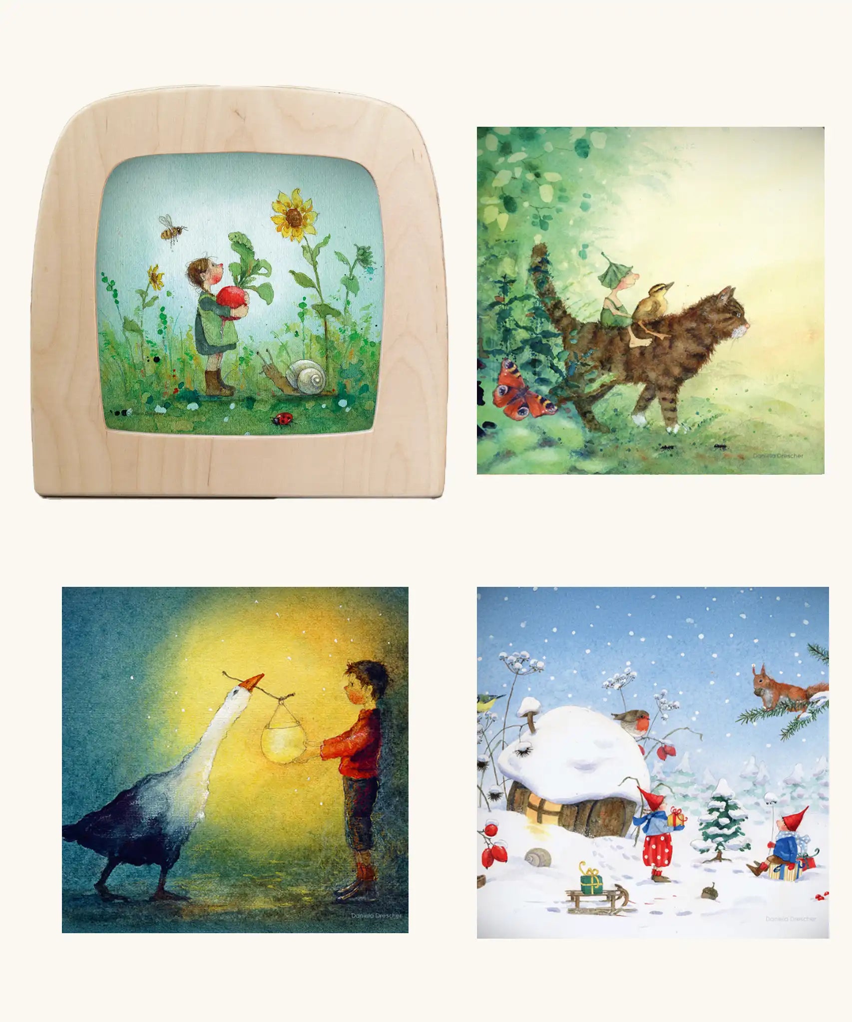 Toverlux Magic Lamp Starter Set – Wooden Light-Up Art Lamp with 4 Magic Silhouettes featuring artwork by Daniela Drescher.