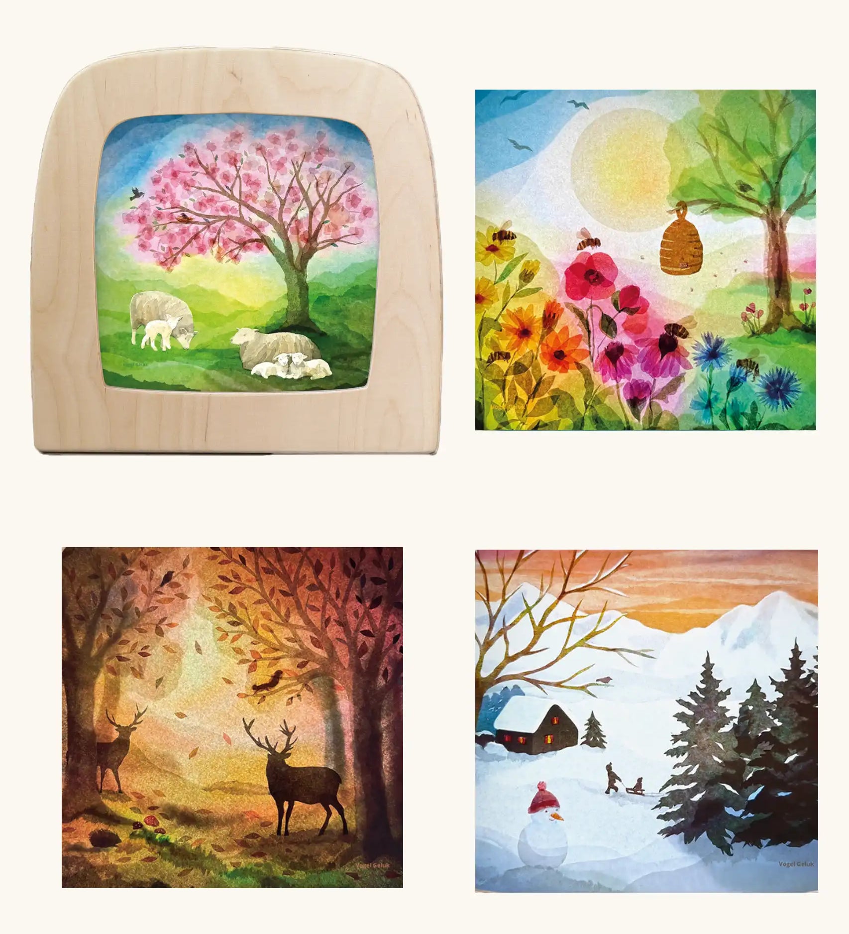 Toverlux Magic Lamp Starter Set – Wooden Light-Up Art Lamp with 4 Magic Silhouettes featuring artwork by Vogel Geluk.