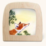 Toverlux silhouette art of fox friend from a scene in Hrokur and the Skyriders children's storybook by Sofia Drescher.