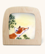 Toverlux silhouette art of fox friend from a scene in Hrokur and the Skyriders children's storybook by Sofia Drescher.