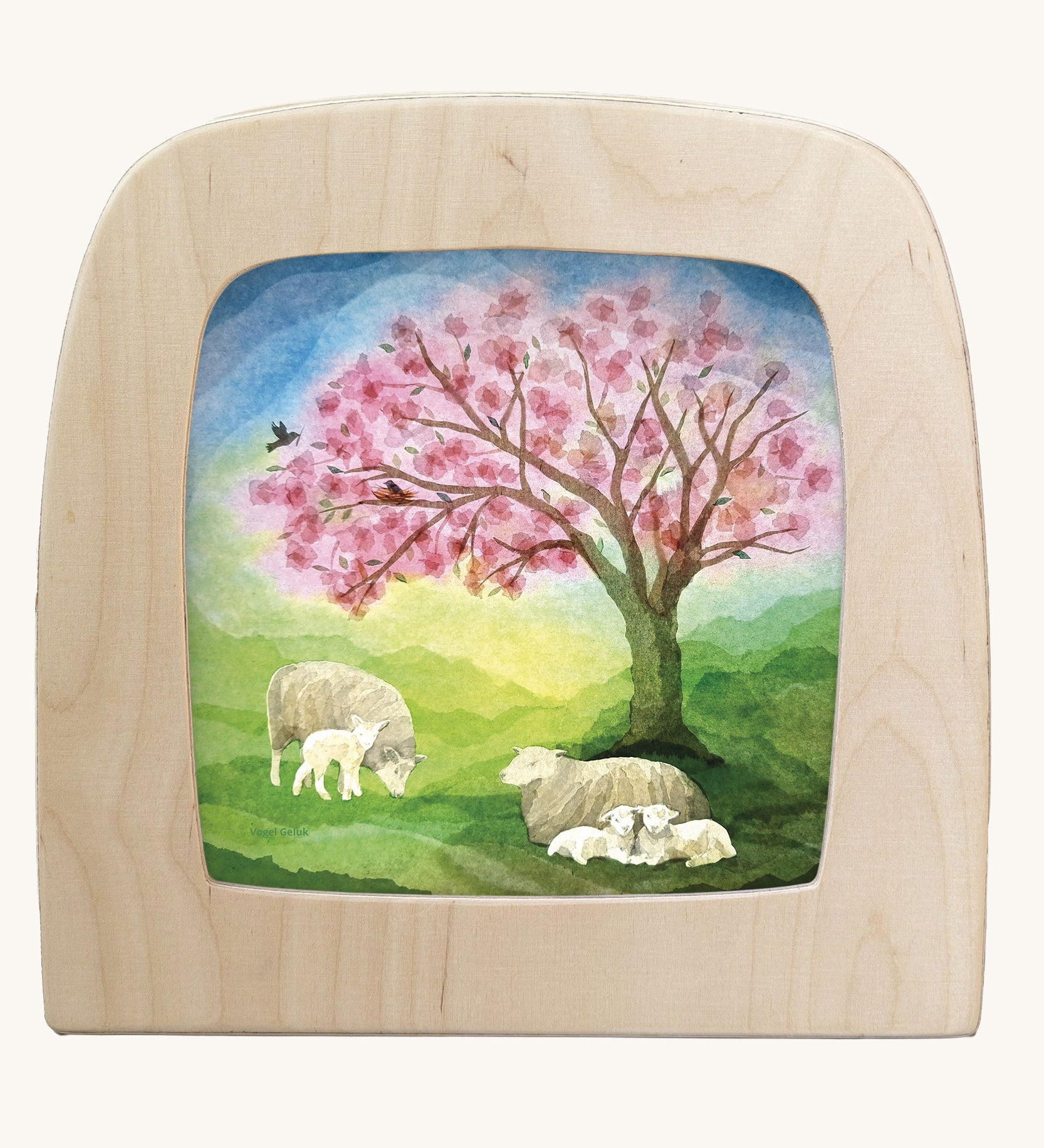 Toverlux magic lamp silhouette featuring little lambs artwork by Vogel Geluk. 