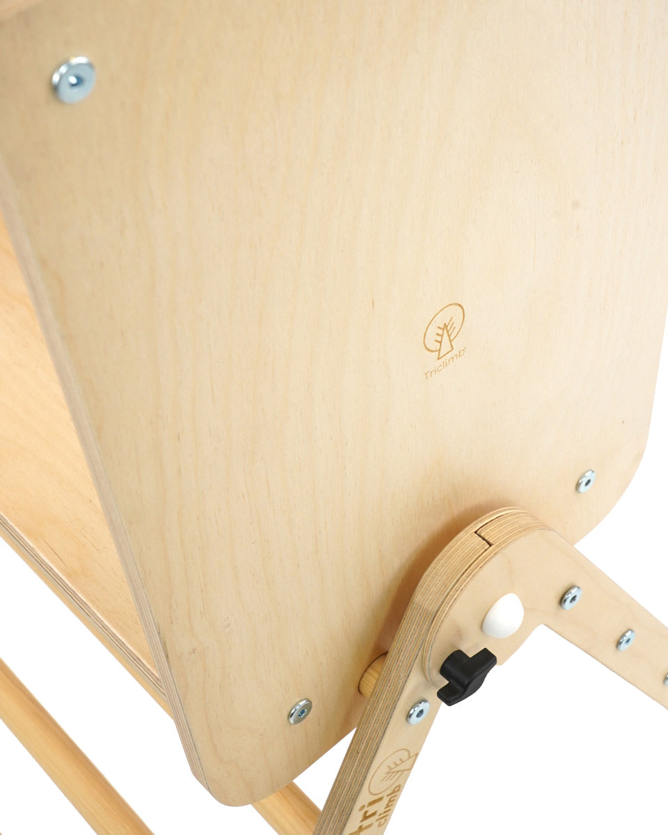 Close up of the triclimb logo on the triclimb arben twr enclosure on a white background