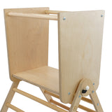 Close up of the Triclimb arben twr enclosure on top of a wooden triclimb pickler triangle on a white background