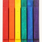 Bottom view of the Triclimb wooden rainbow Miri sticks showing the extended base where the stick can slot on top of the Triclimb Miri slide