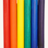 Triclimb wooden Miri stick features 6 rainbow inspired coloured sticks including red, orange, yellow, green, blue and purple  that fit on the Triclimb wooden Miri slide.