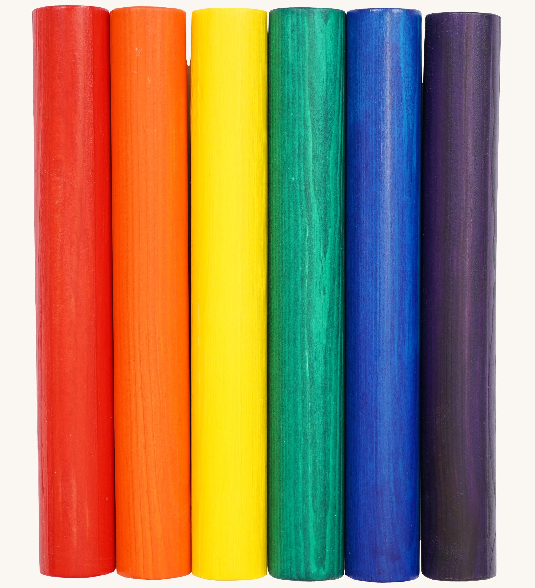 Triclimb wooden Miri stick features 6 rainbow inspired coloured sticks including red, orange, yellow, green, blue and purple  that fit on the Triclimb wooden Miri slide.
