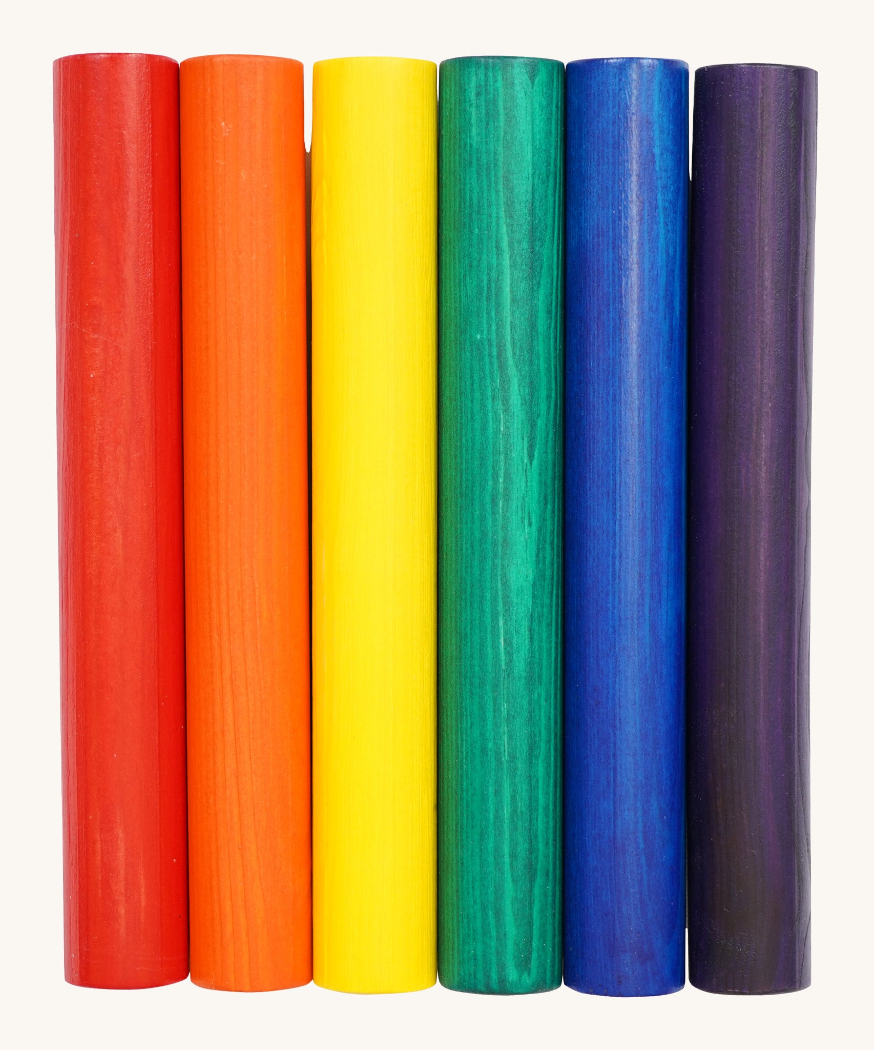 Triclimb wooden Miri stick features 6 rainbow inspired coloured sticks including red, orange, yellow, green, blue and purple  that fit on the Triclimb wooden Miri slide.