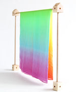 Trigonos big start with rainbow cloth set showing a square frame construction. 