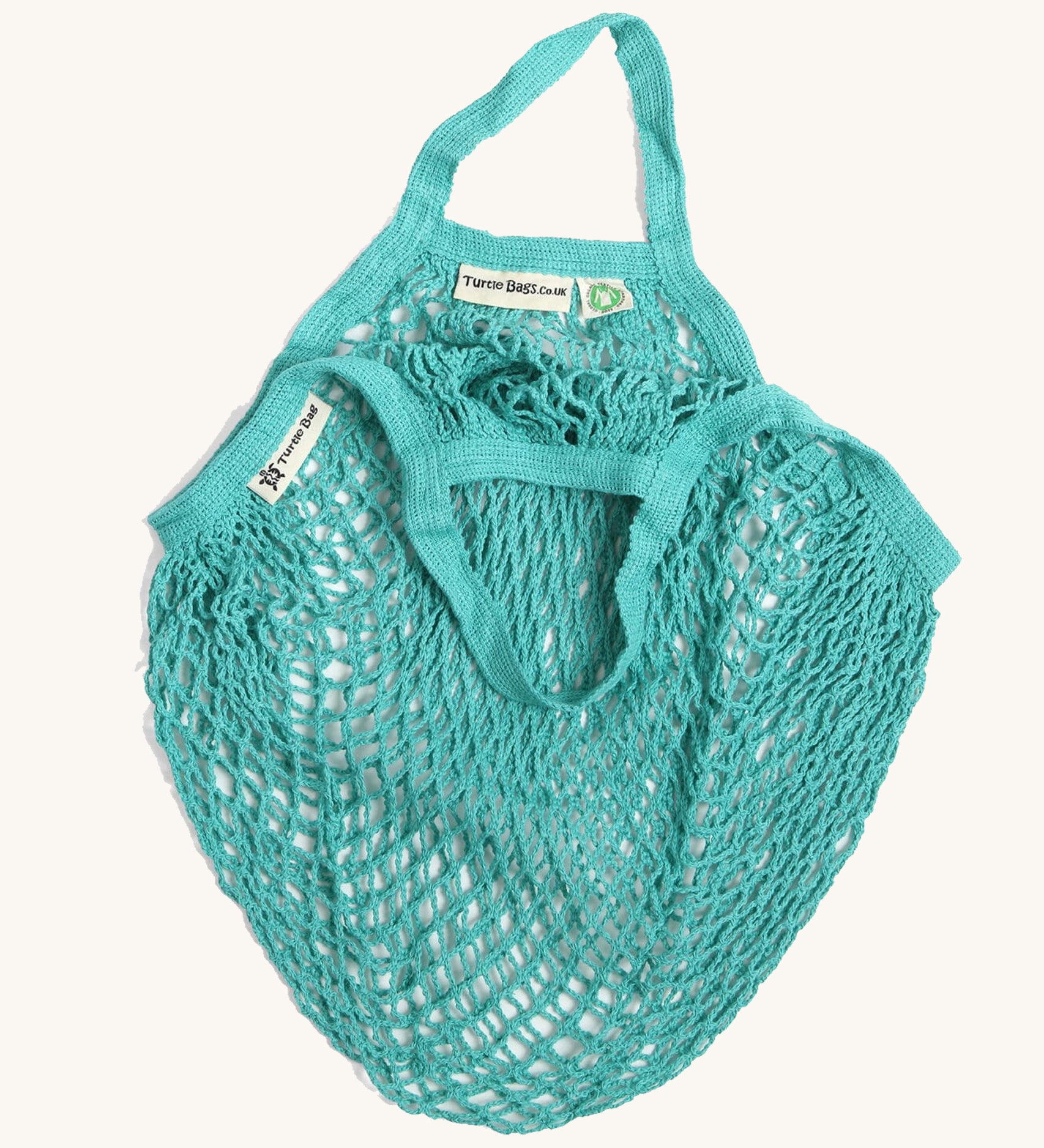 The Turtle Bags organic, fair trade cotton string grocery shopping reusable bag in aqua marine