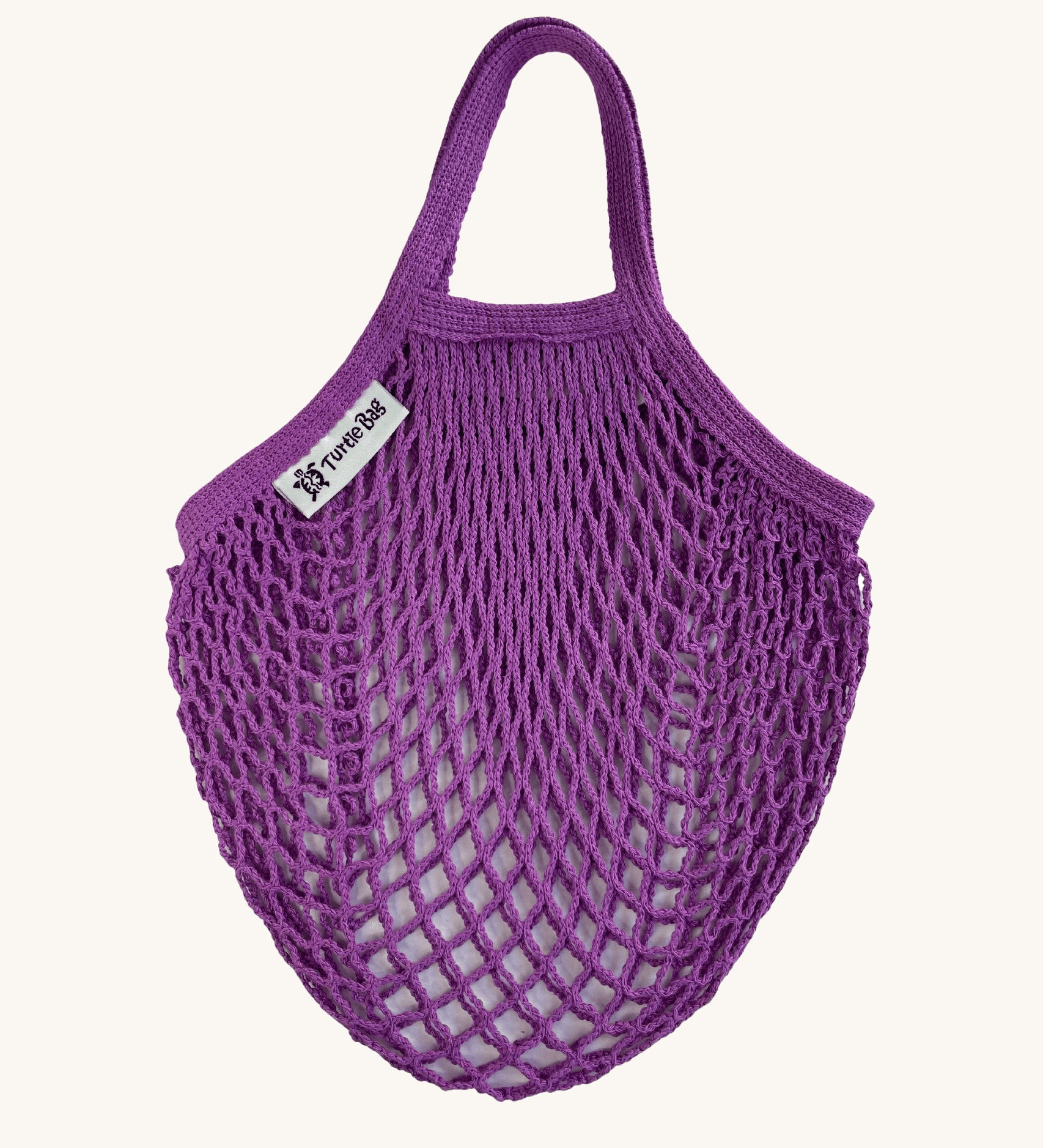 The Turtle Bags fair trade and organic cotton string net produce bag for grocery shopping, in purple