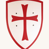 Vah Large Wooden Templar Shield in white and red border. Features a red cross on the front.