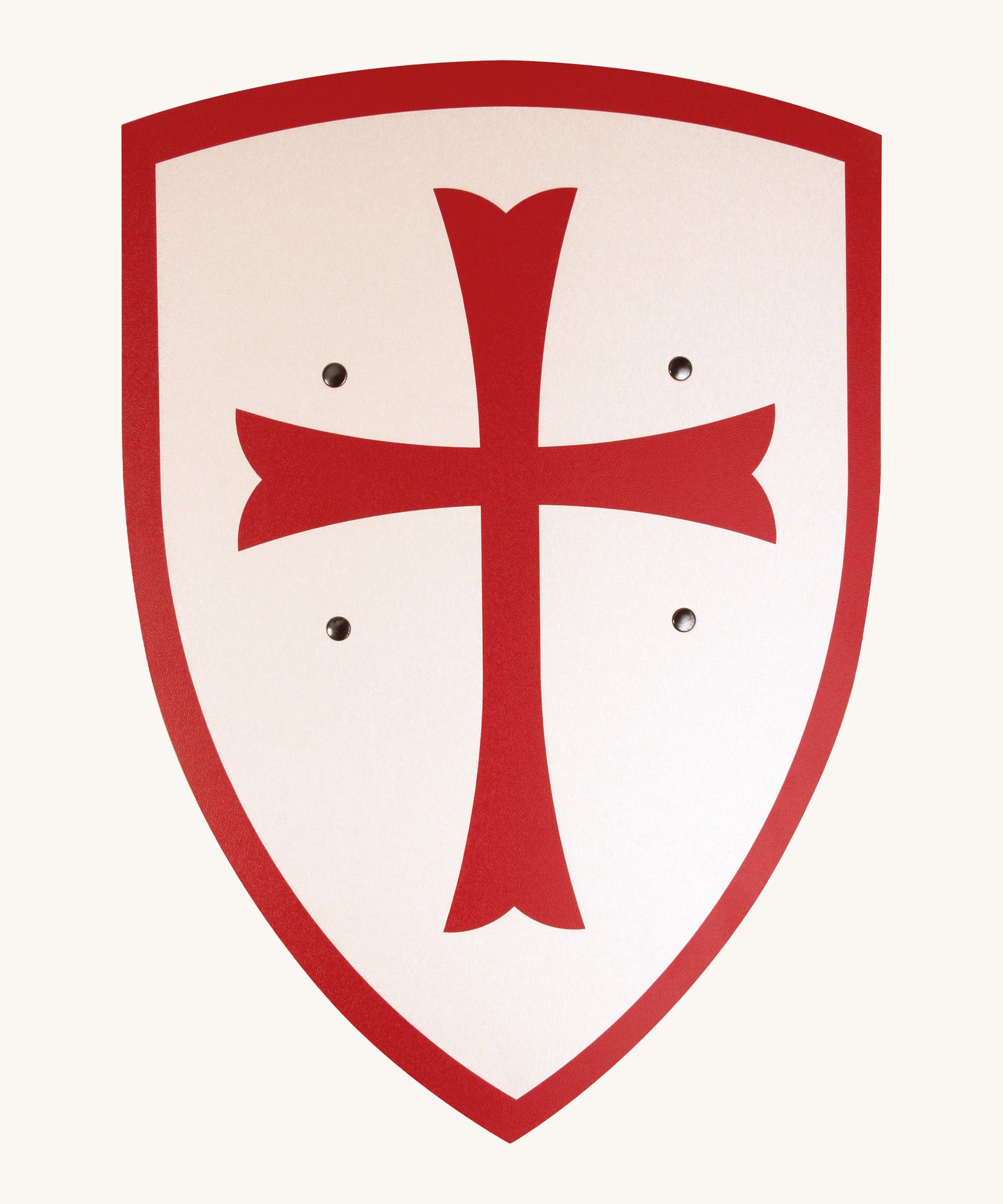 Vah Large Wooden Templar Shield in white and red border. Features a red cross on the front.