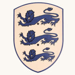 Vah Three Blue Lions Wooden Toy Shield pictured on a plain background