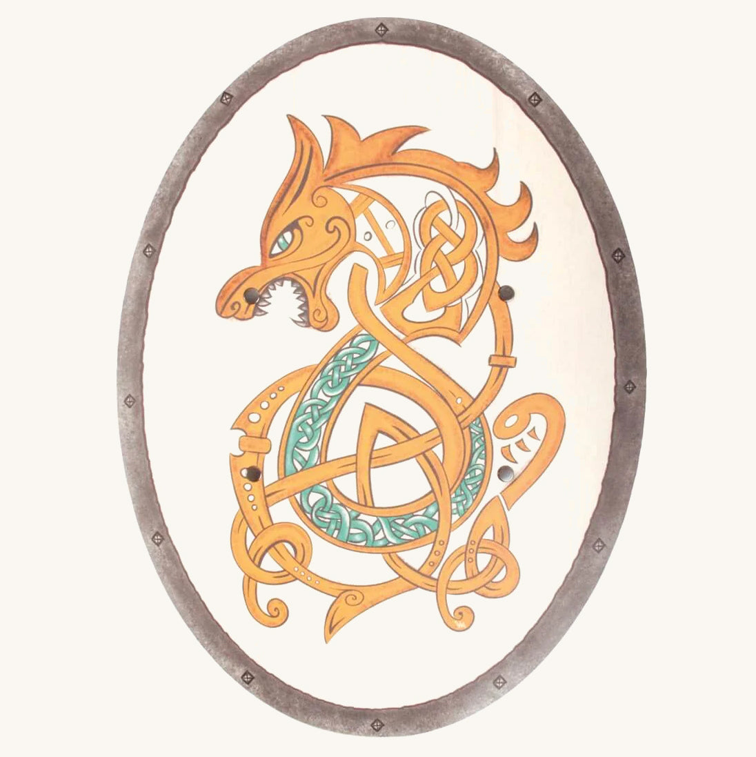 Vah Celtic Cormac Dragon Wooden Shield pictured on a plain background