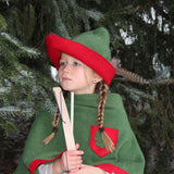 Child wearing the Vah robin hood costume cape and hat