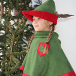 Child wearing the Vah robin hood costume cape and hat
