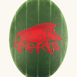VAH wooden curved shield in green with a Celtic warthog design on the front