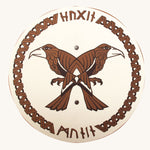Vah Hugin & Munin Viking Round Wooden Shield pictured on a plain background