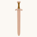 The Vah Norman Knights Wooden Toy Sword made from solid beech wood with a Black & Yellow cotton bound handle on a plain background. 