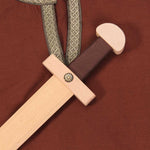 Close up of handle detailing on the Vah Viking Wooden Sword