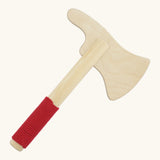 Vah wooden mini axe showing a red cord handle for grip 
