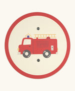 Vah wooden mini Sam shield showing a red fire engine and red rim