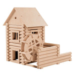 Walachia plastic free wooden watermill model on a white background