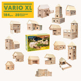 Various builds that can be created using the Walachia Vario XL Building Set 184 Pieces.  This modular wooden building block system is perfect for those who enjoy a challenge. The sets are available in various sizes at Babipur.  