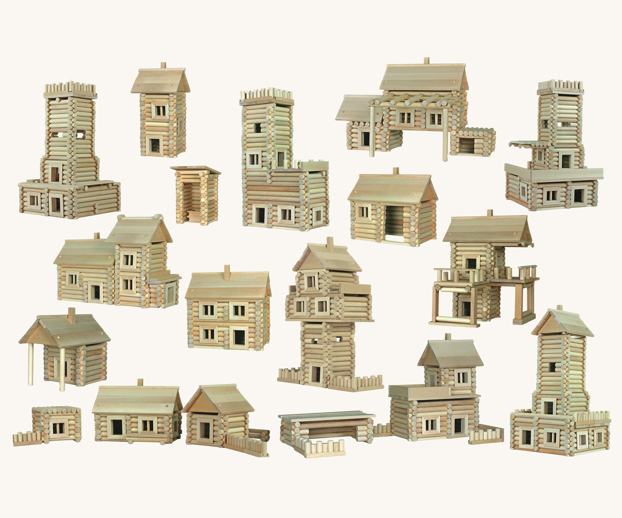 Build ideas for the Walachia Vario Massive Wooden Building Set containing 209 Pieces. This modular wooden building block system is perfect for those who enjoy a challenge. The sets are available in various sizes at Babipur.  