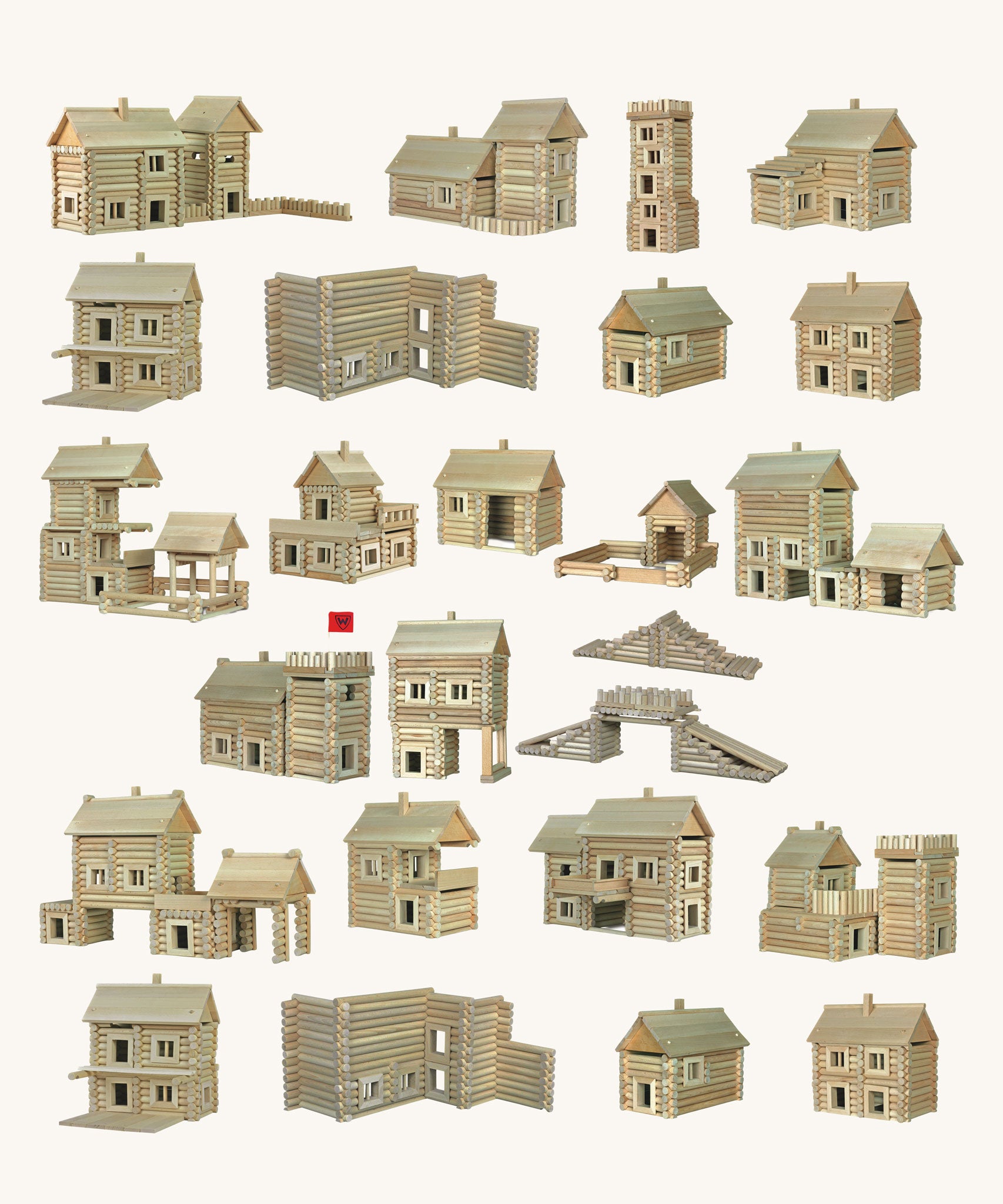 Build ideas for the Walachia Vario Massive Wooden Building Set containing 209 Pieces. This modular wooden building block system is perfect for those who enjoy a challenge. The sets are available in various sizes at Babipur.  