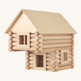 A wooden house structure created using the Walachia Vario Building blocks. This modular wooden building block system is perfect for those who enjoy a challenge. The sets are available in various sizes at Babipur. 