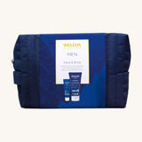 Weleda Men’s Face and Body Skincare Gift Set featuring natural and organic skincare for men, packaged in a navy reusable washbag with Active Fresh 3 in 1 Shower Gel and Men’s Moisture Cream pictured on the front label.