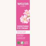 Weleda 12ml wild rose and white tea soothing eye cream. Showing the pink packaging with branding on the front 