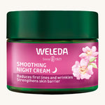 Weleda rose and white tea soothing night cream in a 40ml green jar showing the pink brand sticker