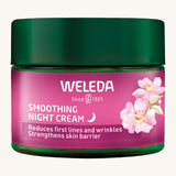 Weleda rose and white tea soothing night cream in a 40ml green jar showing the pink brand sticker